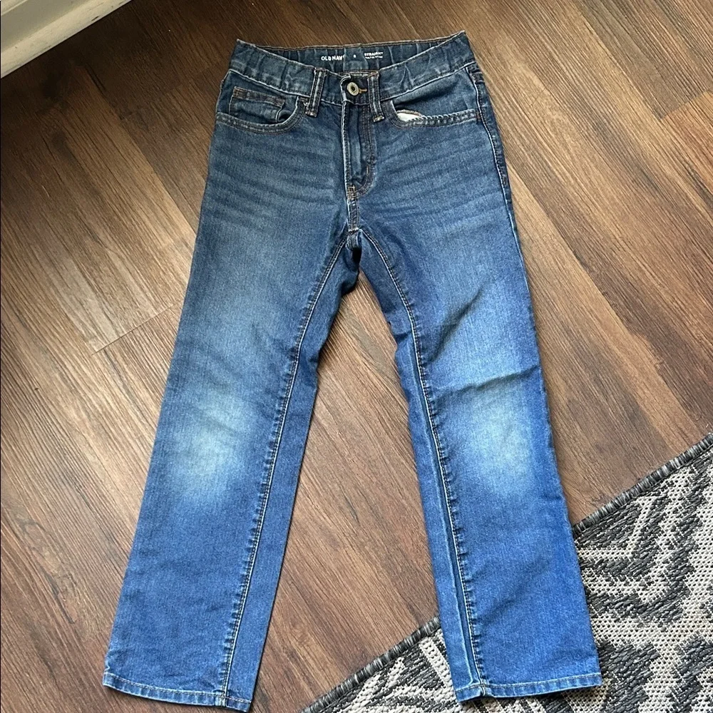 Old Navy adjustable waist straight leg medium wash denim jeans size 8